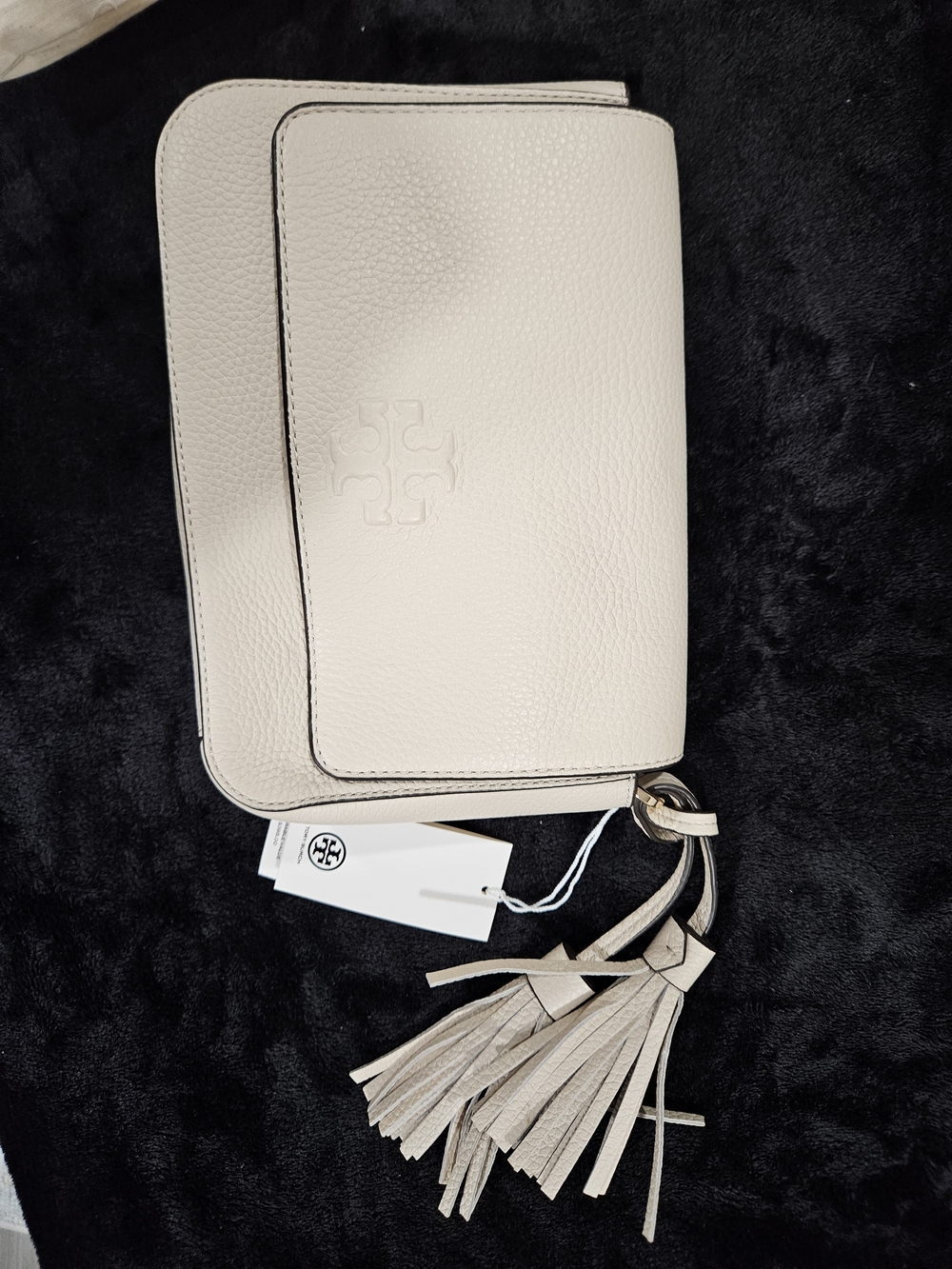 Tory Burch Light Beige Leather Crossbody Bag with Tassel